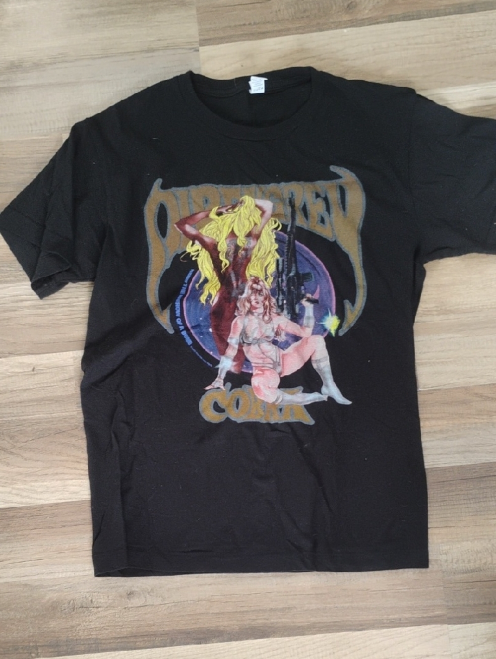 Black Graphic Men’s T-Shirt with Colorful Retro Illustration